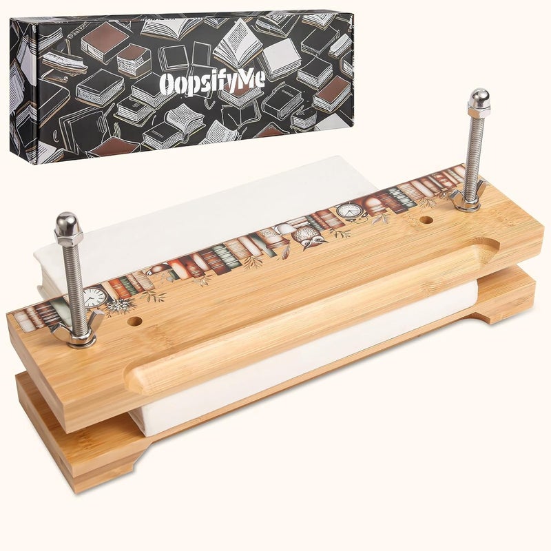 OopsifyMe Bamboo Book Press for Bookbinding, Paper Press, DIY Crafts, Multiple Hole Positions for Various Spine Sizes, Streamlined Edge, Book Binding Kits (Small Size) - Image 1